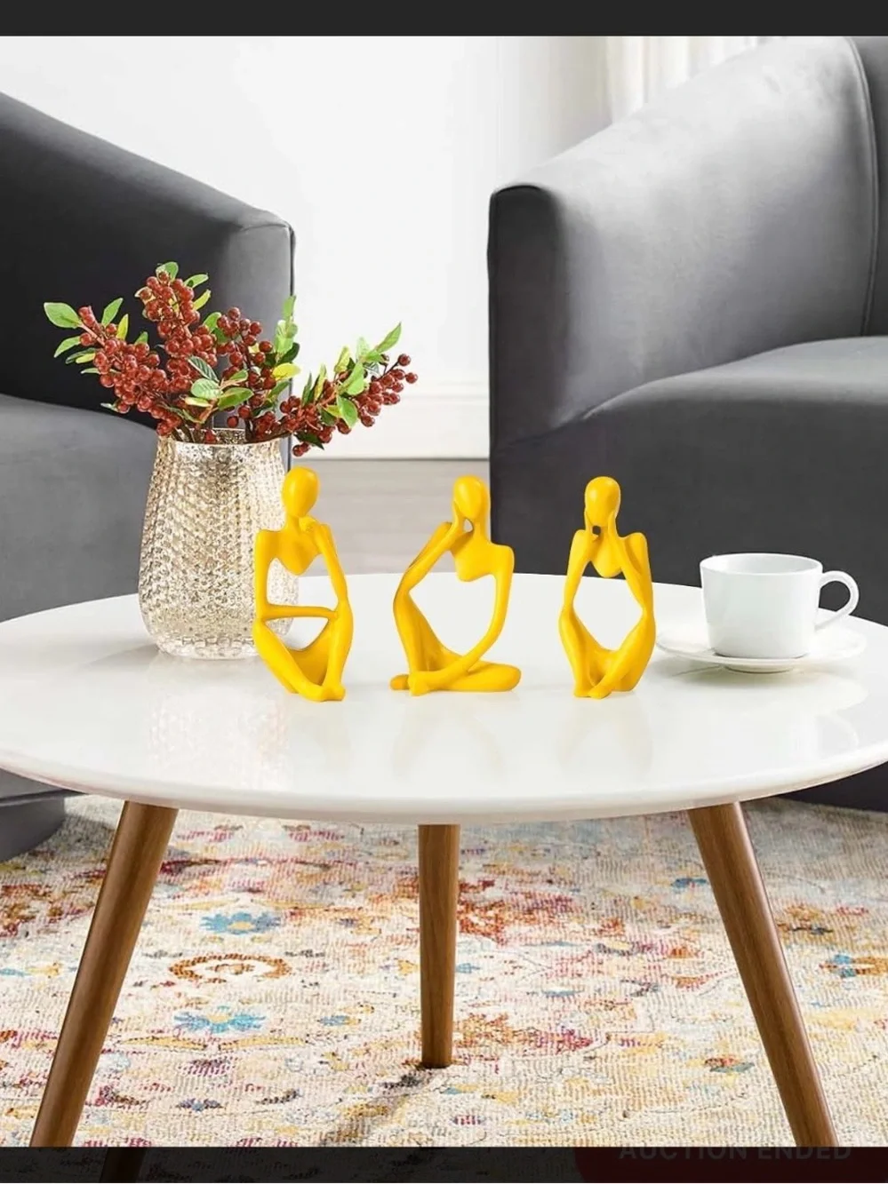 Modern Abstract Yellow Ceramic Figurine - Thoughtful Pose